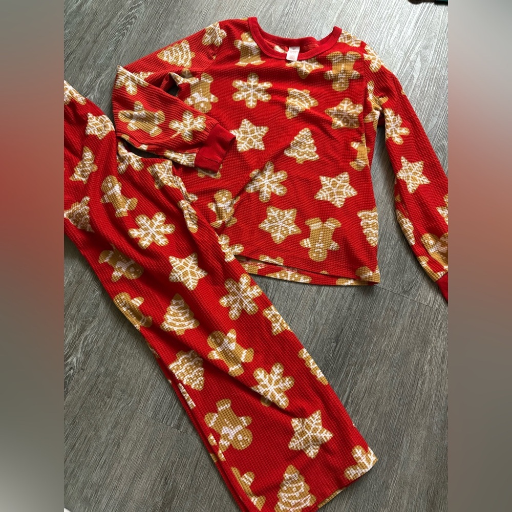 Joe Fresh Red Gingerbread Kids Pajama Set unisex ribbed 7-8 years